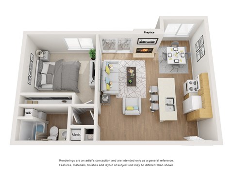 Floor plan for 1 bed, 1 bath, 800 sqft